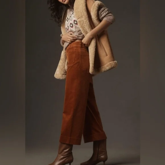 EUC Anthropologie Maeve The Colette Cropped Cord Wide Leg Bronze 31 Petite - Picture 2 of 8